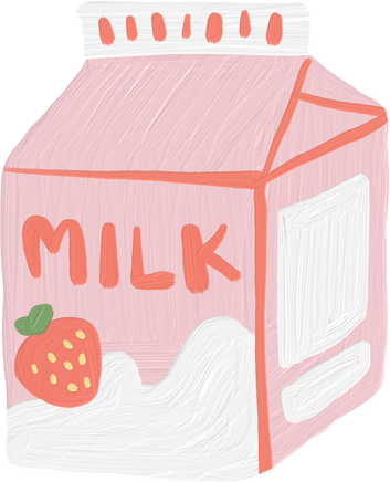 Handdrawn Painterly Cute Objects Strawberry Milk Carton